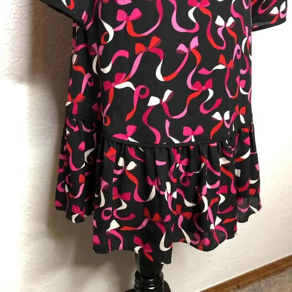 Kate Spade black red pink ribbon bow v neck dress size 4